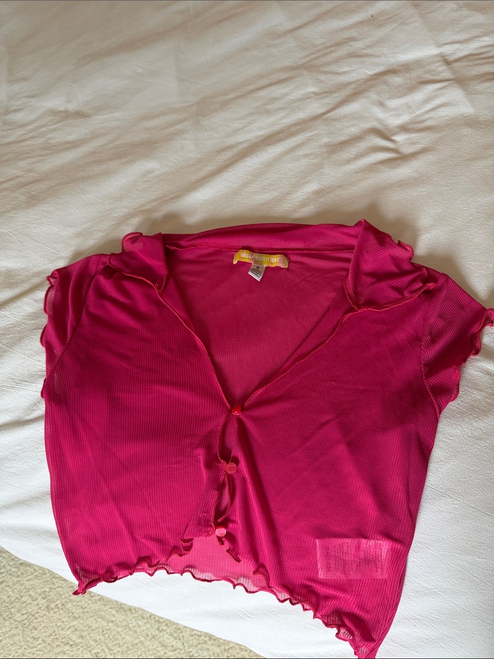 Urban Outfitters Hot Pink sheer scalloped Button Crop Top size medium